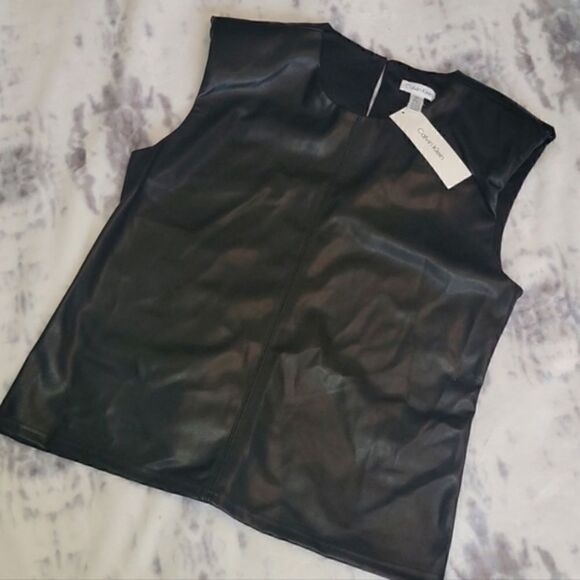 Calvin Klein Black Faux Leather Women's Top Size Medium NWT - Picture 5 of 9